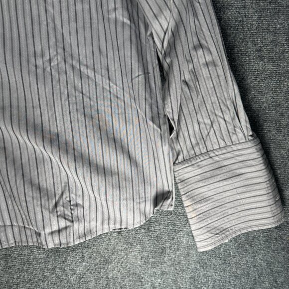 Ben Sherman Shirt Mens 18 Button Up Gray Stripe Cotton Long Sleeve Pocket - Picture 3 of 8